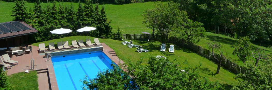 La piscina dell'Apparthotel Maier Ritten il bed & breakfast sul Renon in Alto Adige Sudtirol. Wellness sulla montagna vicino Bolzano.